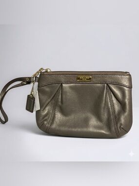 Coach metallic taupe/bronze Leather Wristlet NWT